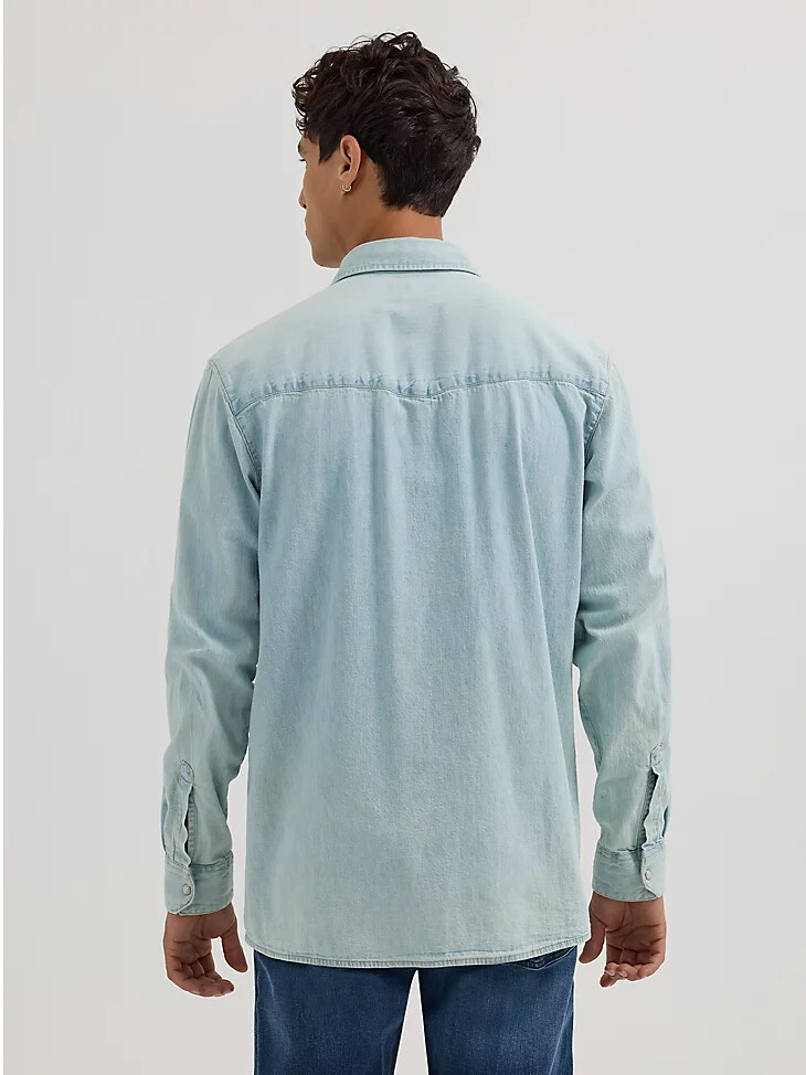 camisa vaquera de manga larga estilo western para hombre lavado claro