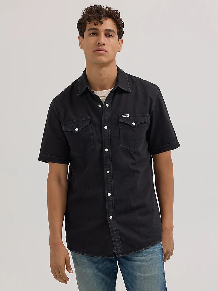 camisa vaquera estilo western para hombre color negro roto