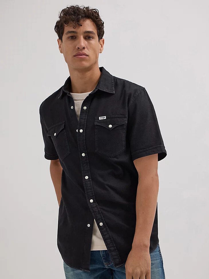 camisa vaquera estilo western para hombre color negro roto