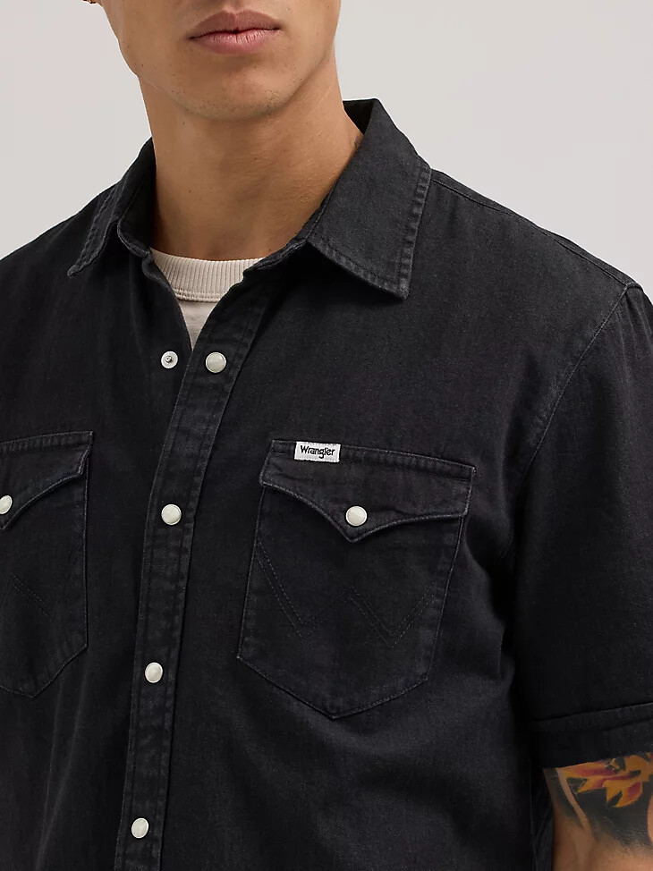 camisa vaquera estilo western para hombre color negro roto