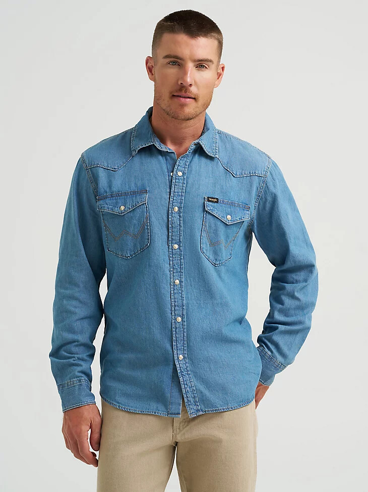 camisa vaquera icónica con lavado vaquero para hombre lavado lago
