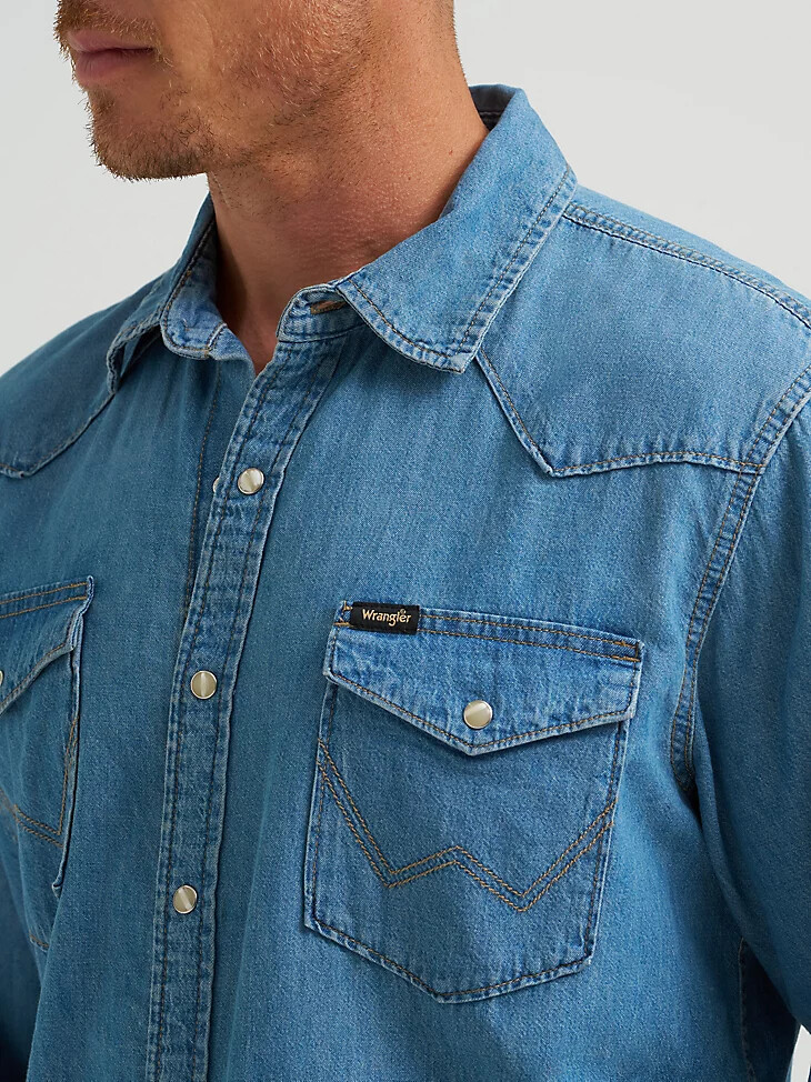camisa vaquera icónica con lavado vaquero para hombre lavado lago