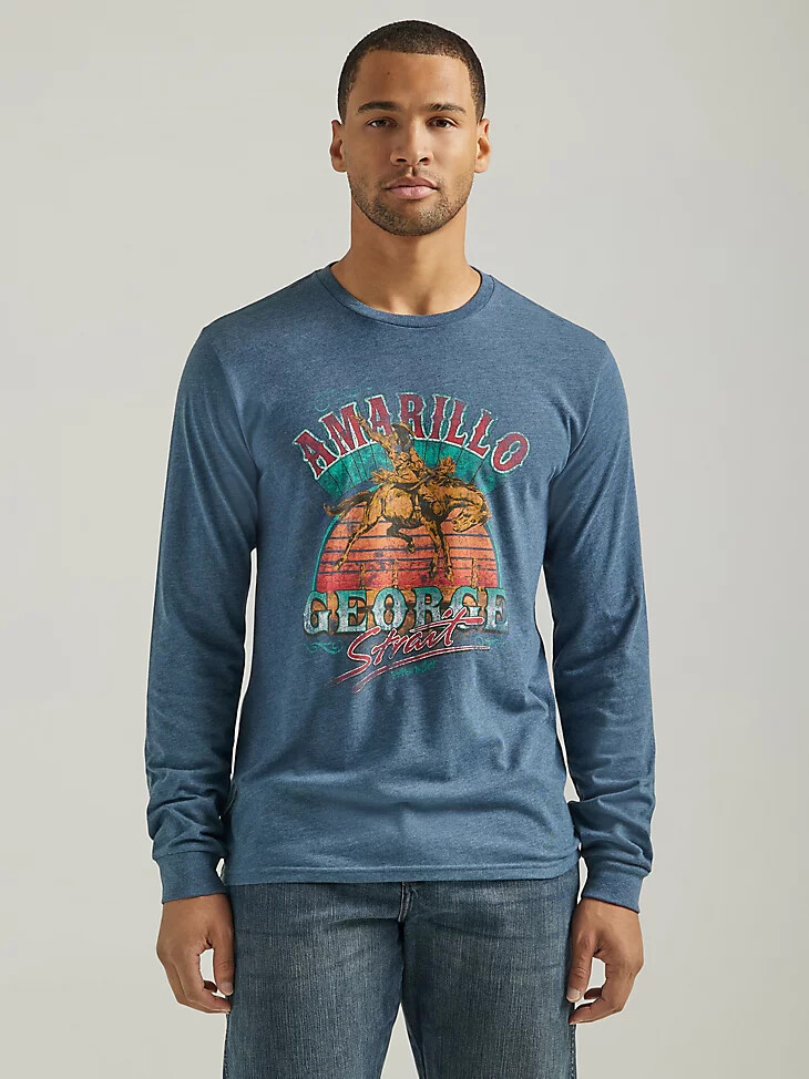 camiseta gráfica de manga larga george strait para hombre color azul marino medianoche jaspeado