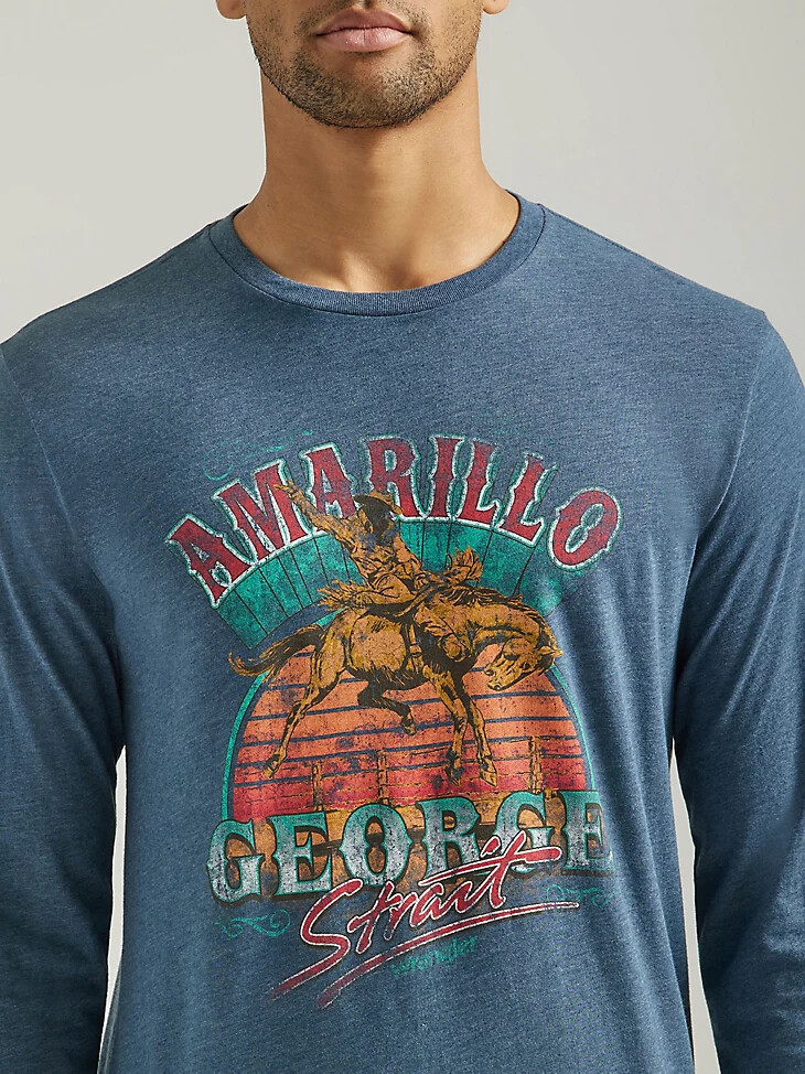 camiseta gráfica de manga larga george strait para hombre color azul marino medianoche jaspeado