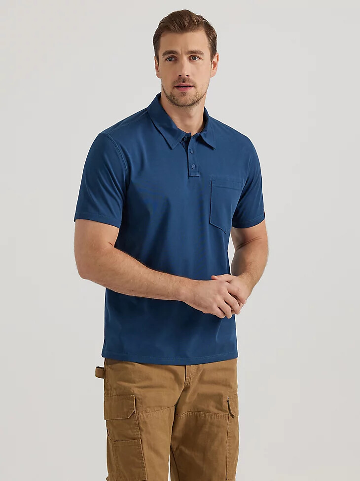 polo de punto de alto rendimiento wrangler riggs workwear azul marino jaspeado