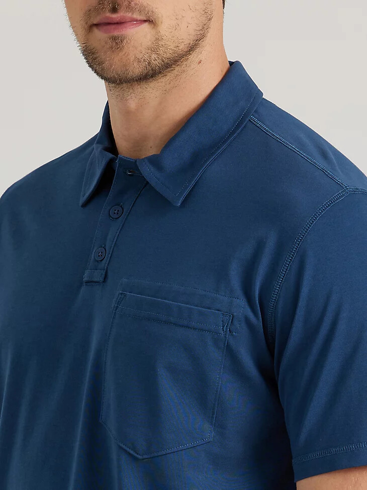 polo de punto de alto rendimiento wrangler riggs workwear azul marino jaspeado