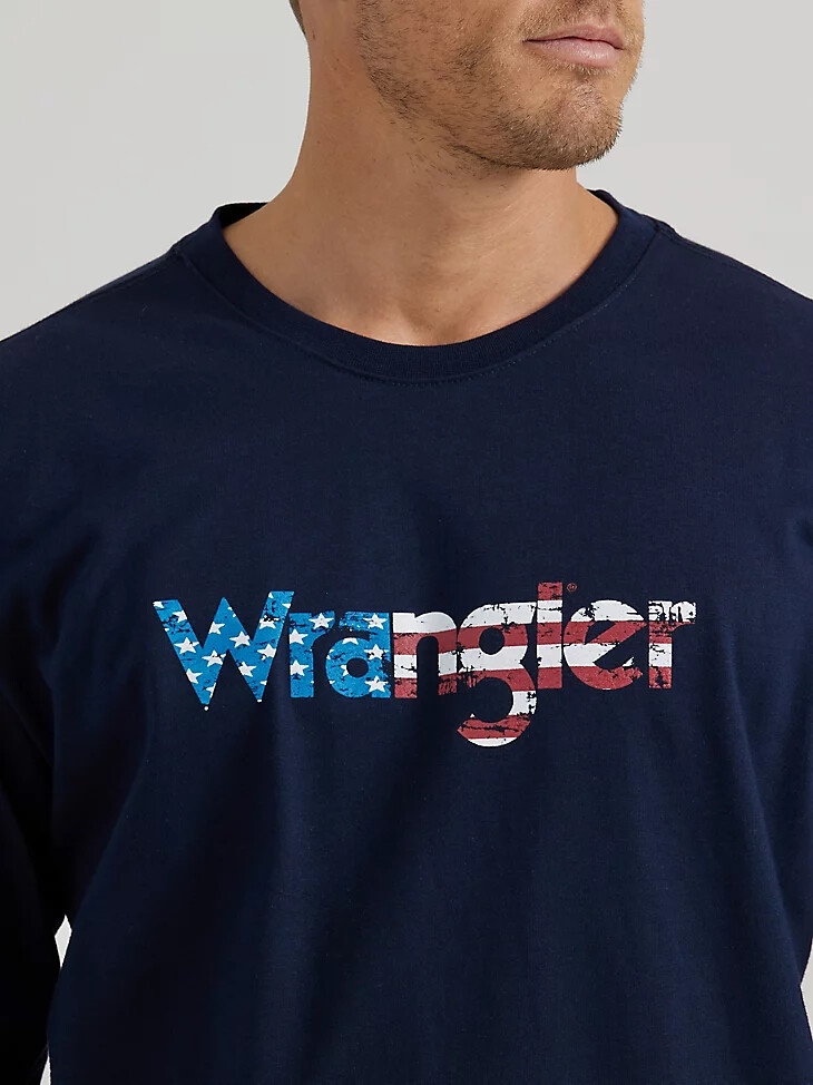 camiseta gráfica de manga larga ignífuga wrangler con bandera azul marino