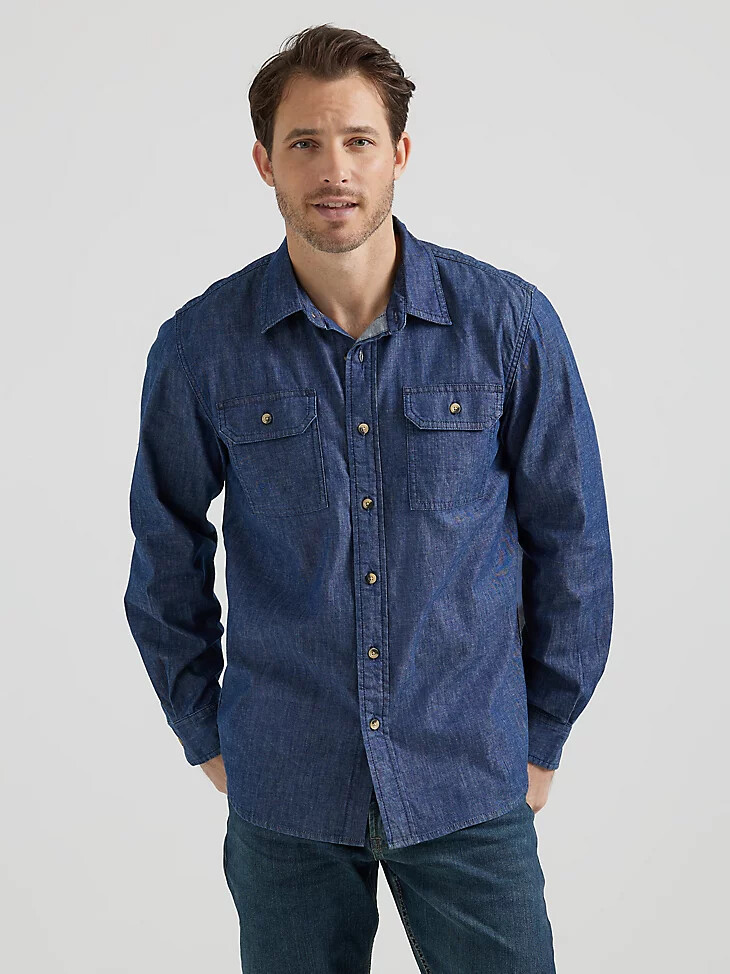 camisa de sargavaquero de manga larga wrangler para hombre enjuague