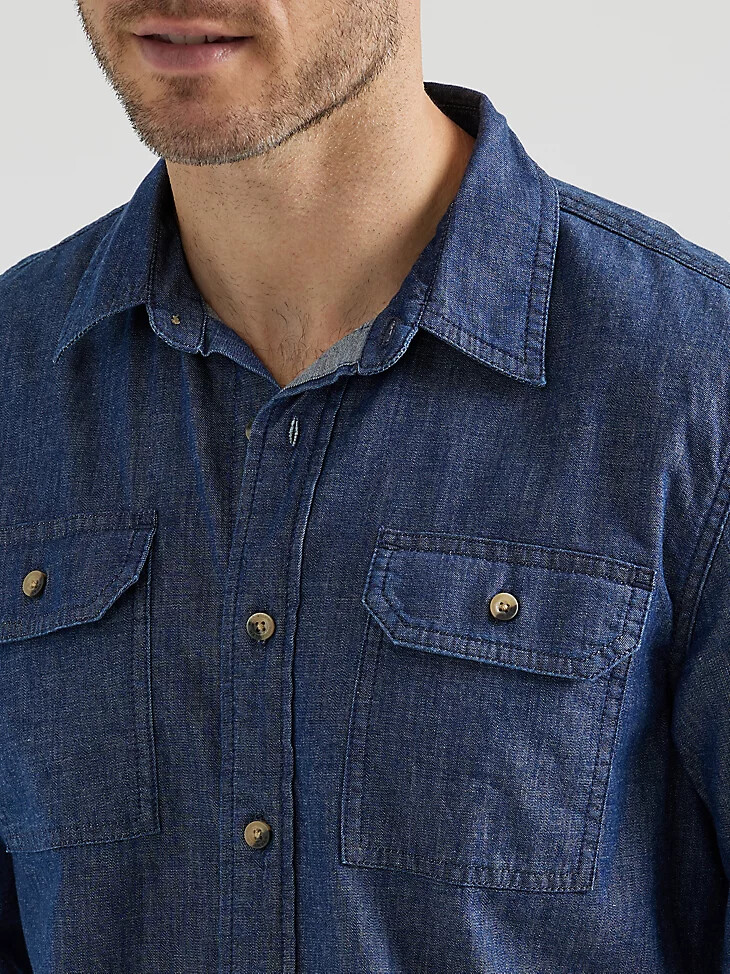camisa de sargavaquero de manga larga wrangler para hombre enjuague