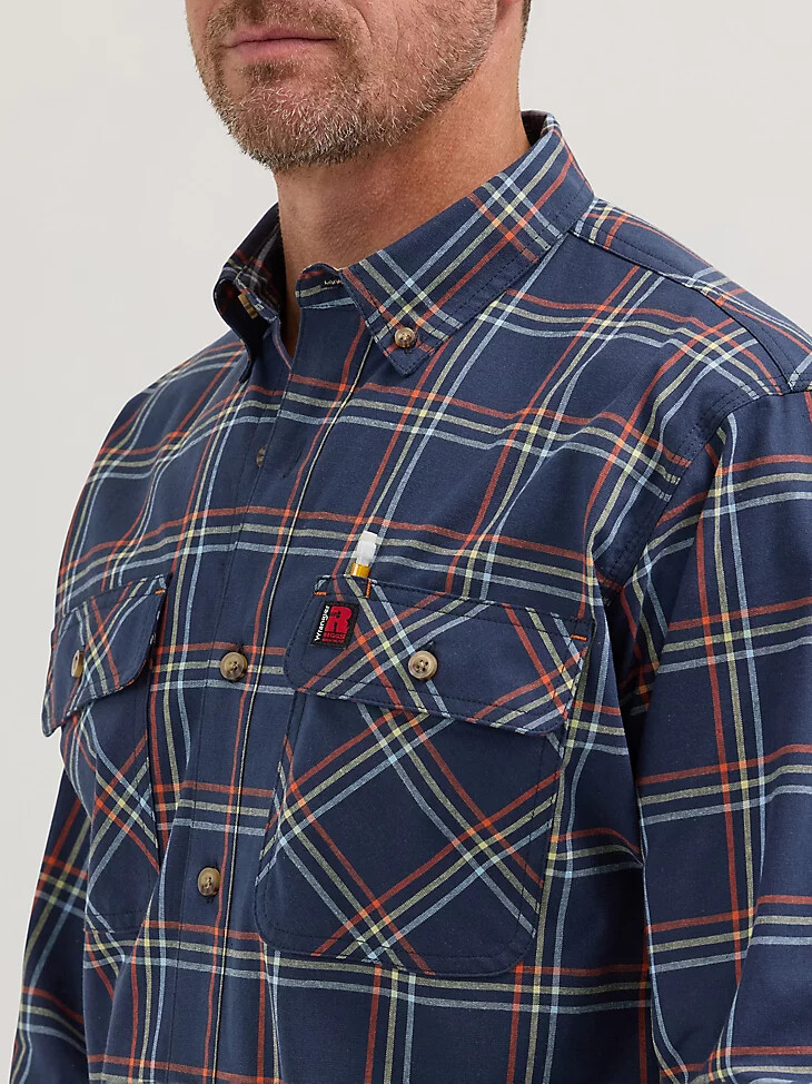 camisa de trabajo a cuadros de manga larga wrangler riggs workwear foreman color azul