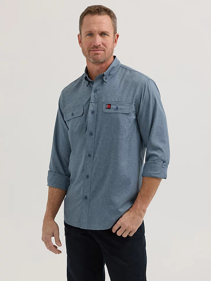 camisa de trabajo lisa con ventilación de manga larga wrangler riggs workwear blue nights heather