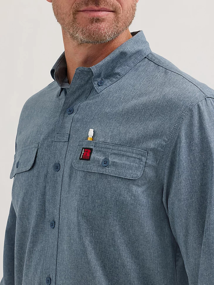 camisa de trabajo lisa con ventilación de manga larga wrangler riggs workwear blue nights heather