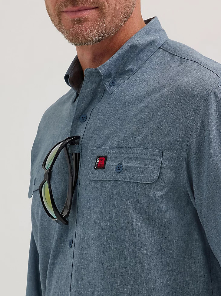 camisa de trabajo lisa con ventilación de manga larga wrangler riggs workwear blue nights heather