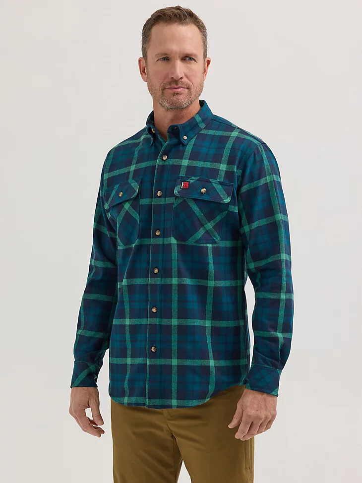 camisa de trabajo ligera de franela a cuadros wrangler riggs workwear azul marino a cuadros