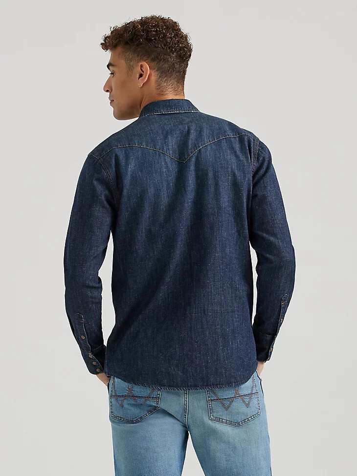 camisa wrangler x buffalo trace revival para hombre en color roble índigo