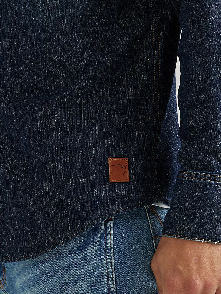 camisa wrangler x buffalo trace revival para hombre en color roble índigo