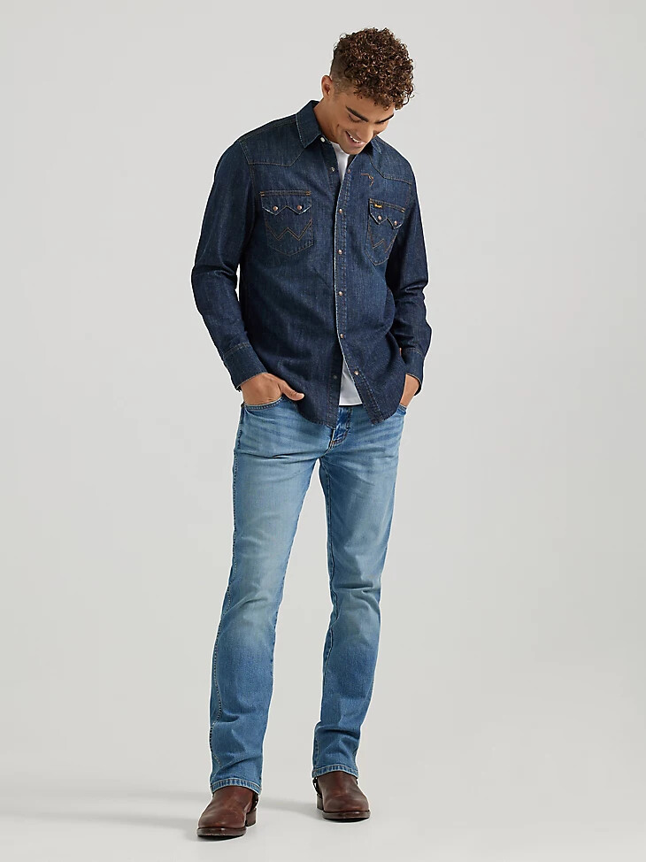 camisa wrangler x buffalo trace revival para hombre en color roble índigo