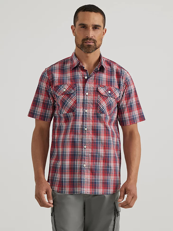 camisa de popelina elástica relajada a cuadros para hombre color rojo degradado