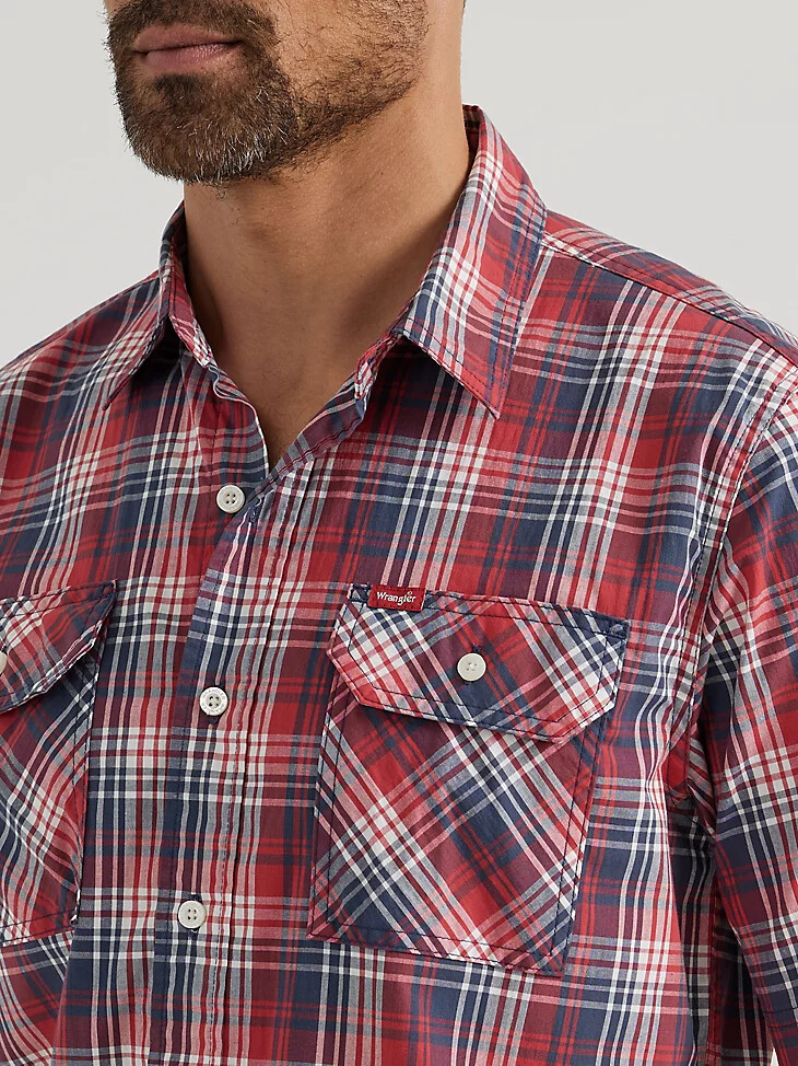 camisa de popelina elástica relajada a cuadros para hombre color rojo degradado