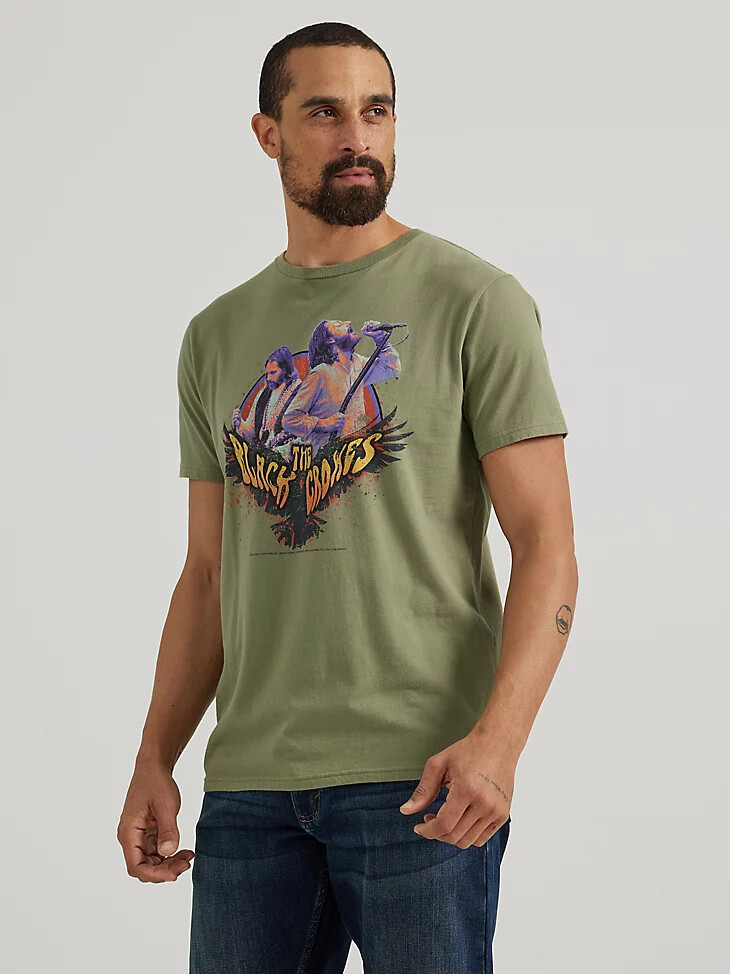 camiseta gráfica de concierto de black crows para hombre en verde liquen intenso