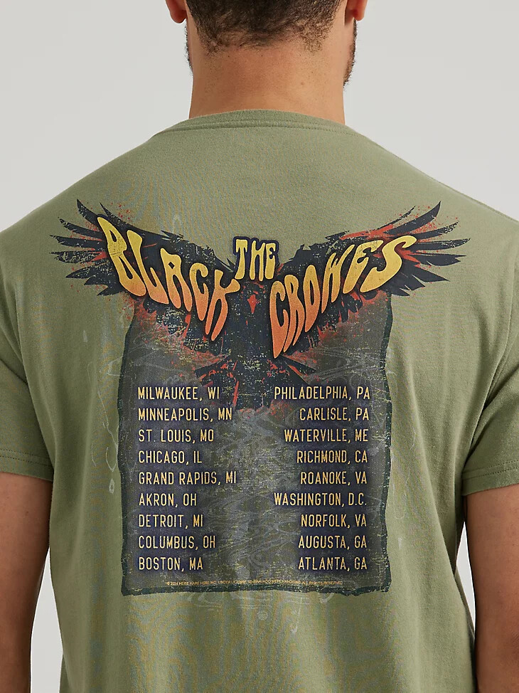 camiseta gráfica de concierto de black crows para hombre en verde liquen intenso
