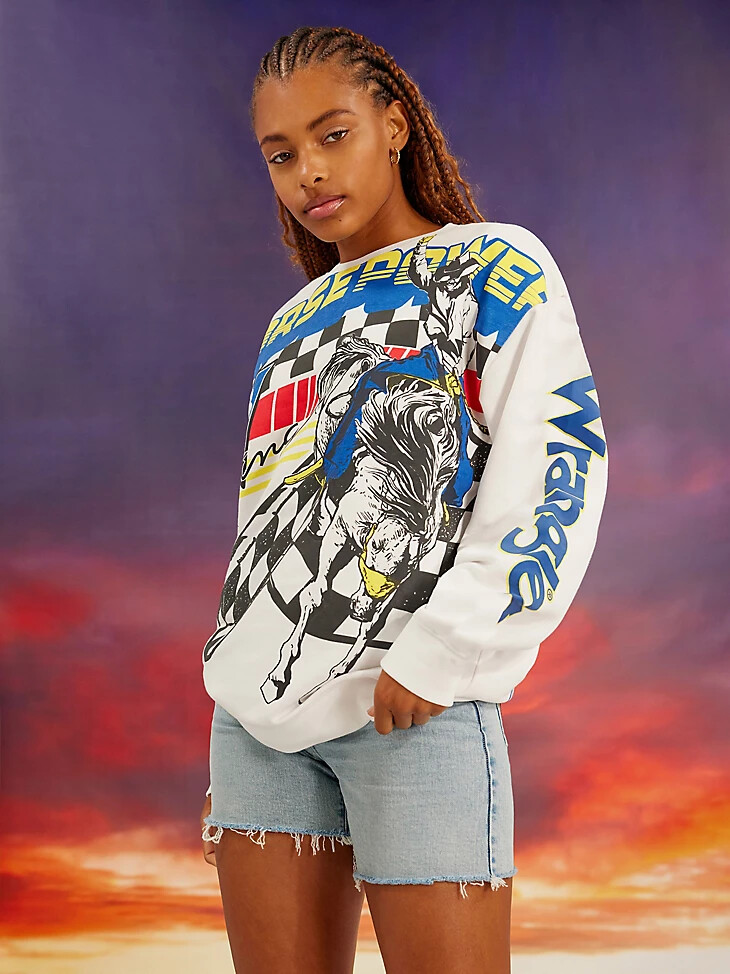 suéter con cuello redondo wrangler x hot wheels para hombre blanco brillante