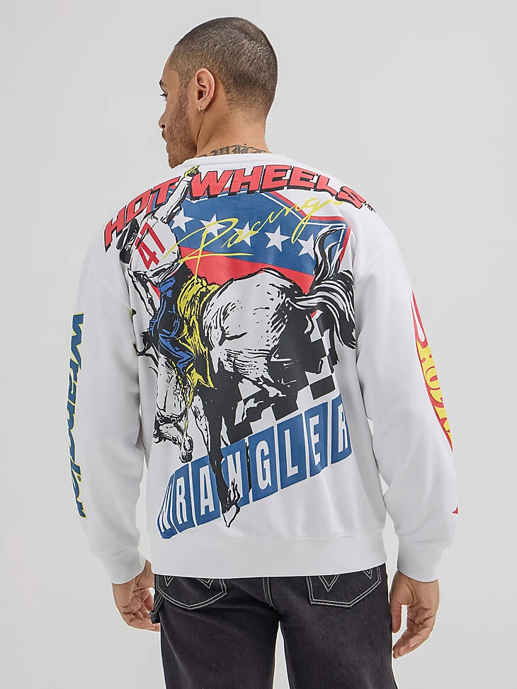 suéter con cuello redondo wrangler x hot wheels para hombre blanco brillante