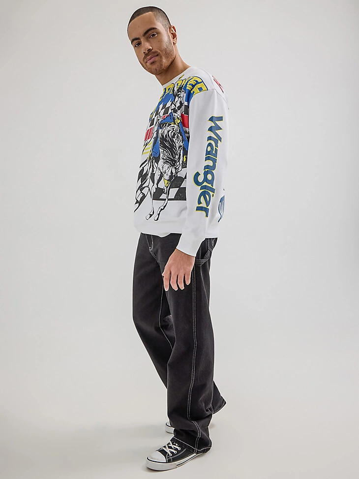 suéter con cuello redondo wrangler x hot wheels para hombre blanco brillante