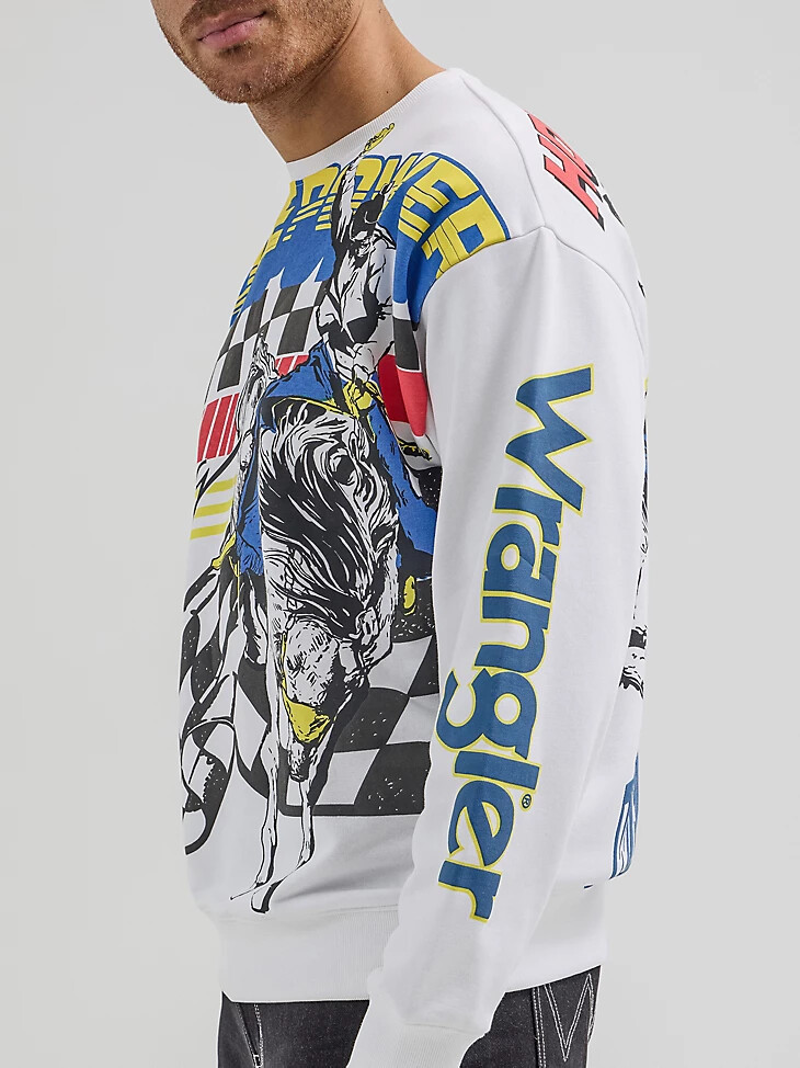 suéter con cuello redondo wrangler x hot wheels para hombre blanco brillante