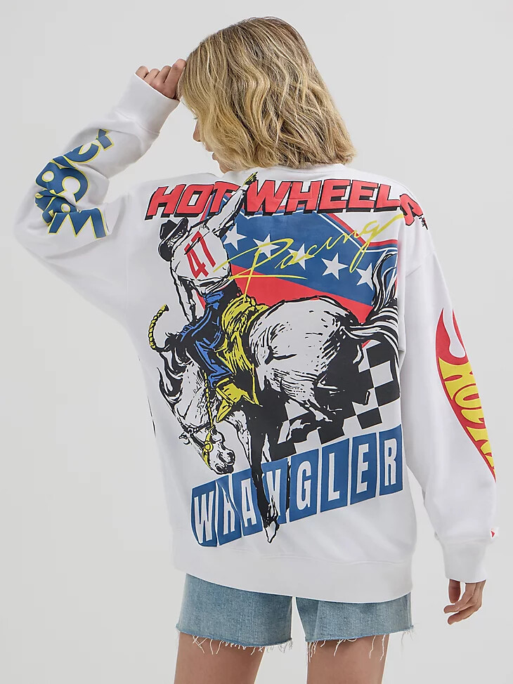 suéter con cuello redondo wrangler x hot wheels para hombre blanco brillante