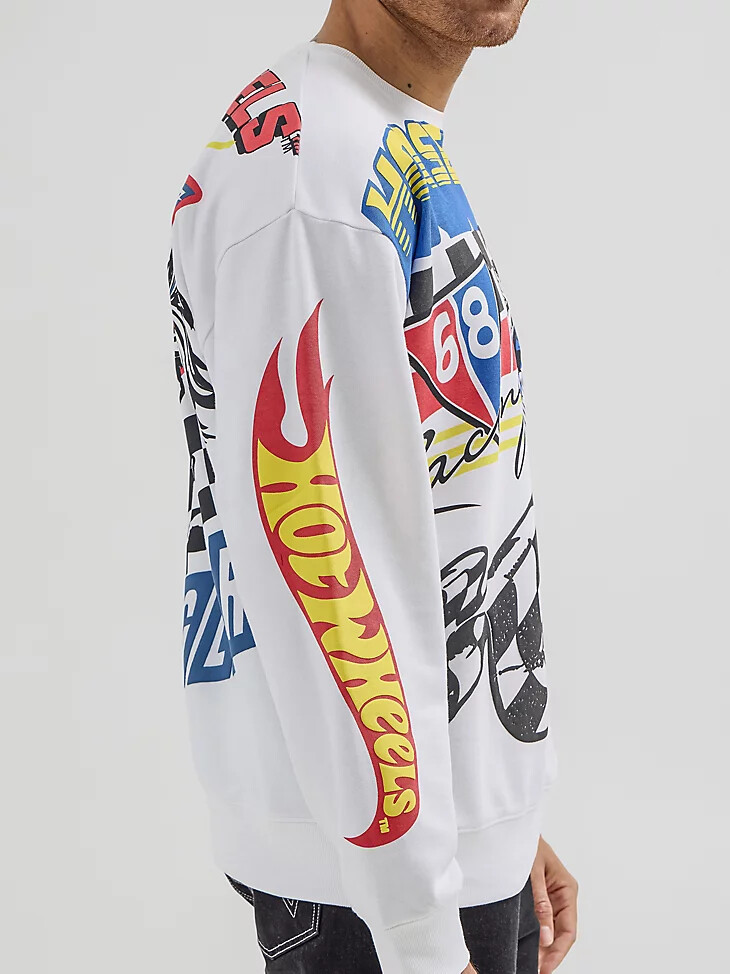 suéter con cuello redondo wrangler x hot wheels para hombre blanco brillante