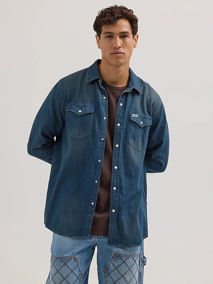 camisa vaquera estilo western para hombre color tabaco