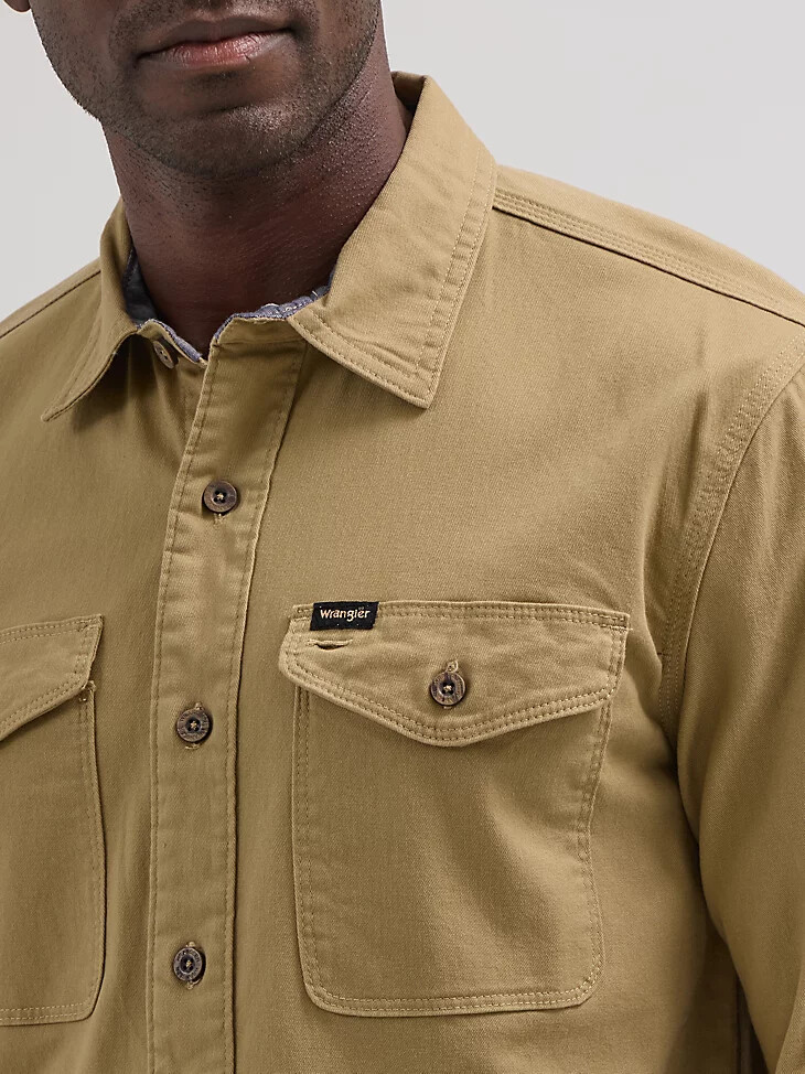 camisa de sarga elástica wrangler epic soft para hombre kelp