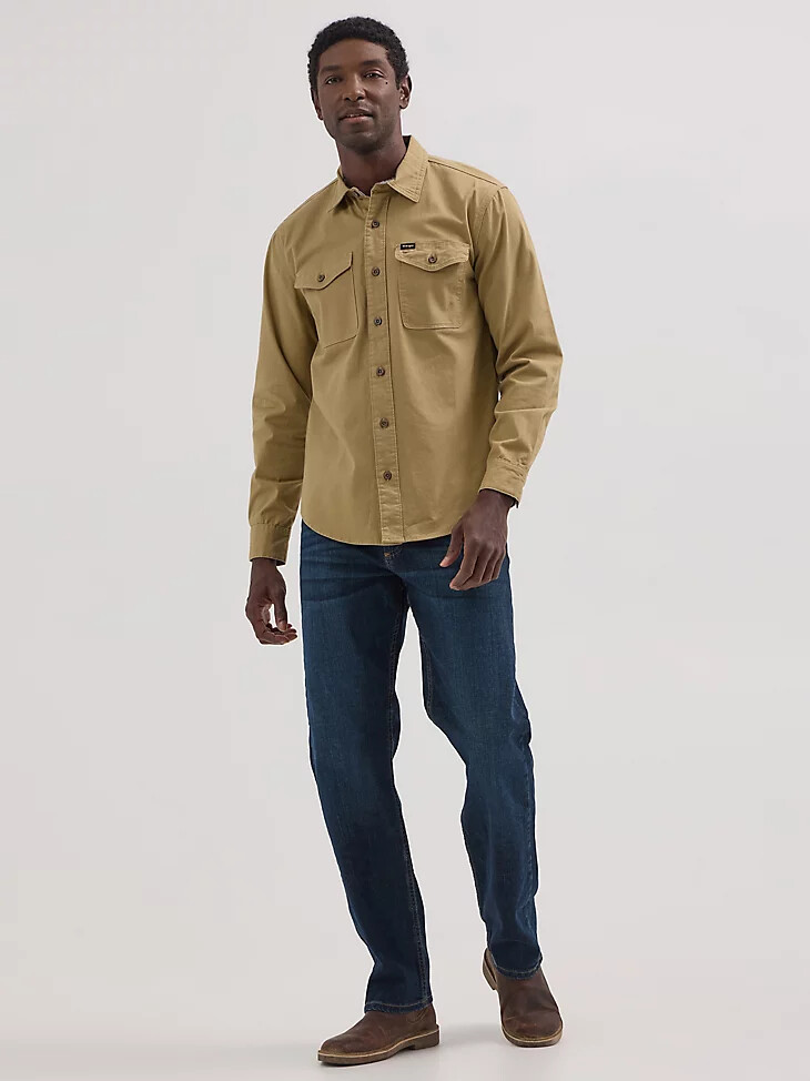 camisa de sarga elástica wrangler epic soft para hombre kelp