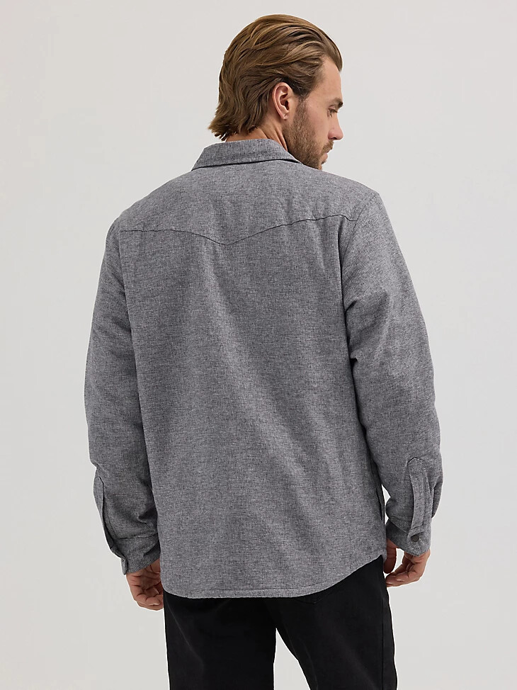 chaqueta estilo camisa jaspeada con forro de sherpa para hombre color obsidiana