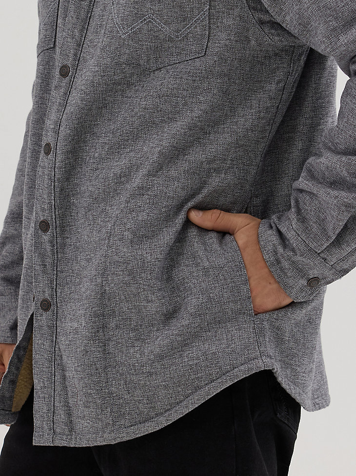 chaqueta estilo camisa jaspeada con forro de sherpa para hombre color obsidiana