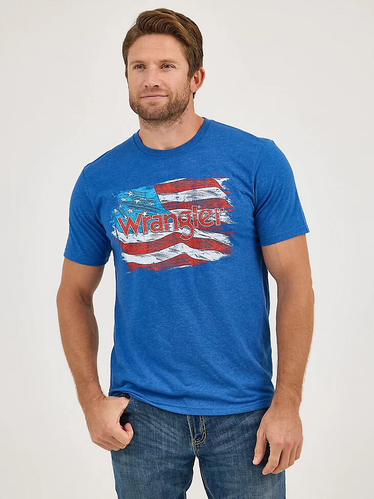 camiseta wrangler con el logotipo de la bandera americana para hombre color azul real