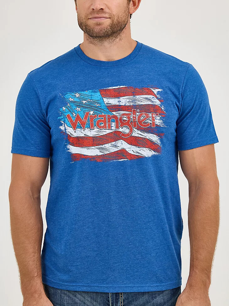 camiseta wrangler con el logotipo de la bandera americana para hombre color azul real