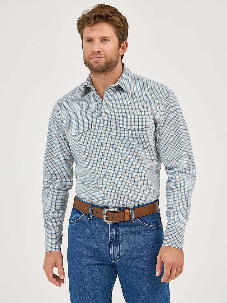 camisa de manga larga con botones a presión estilo western para hombre resistente a las arrugas estilo seashore