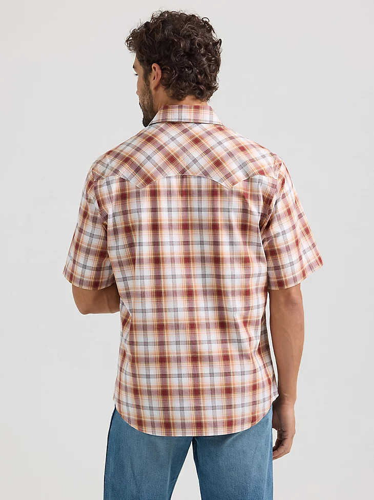 camisa wrangler retro de manga corta con bolsillo de diente de sierra y broche estilo western para hombre color marrón clásico