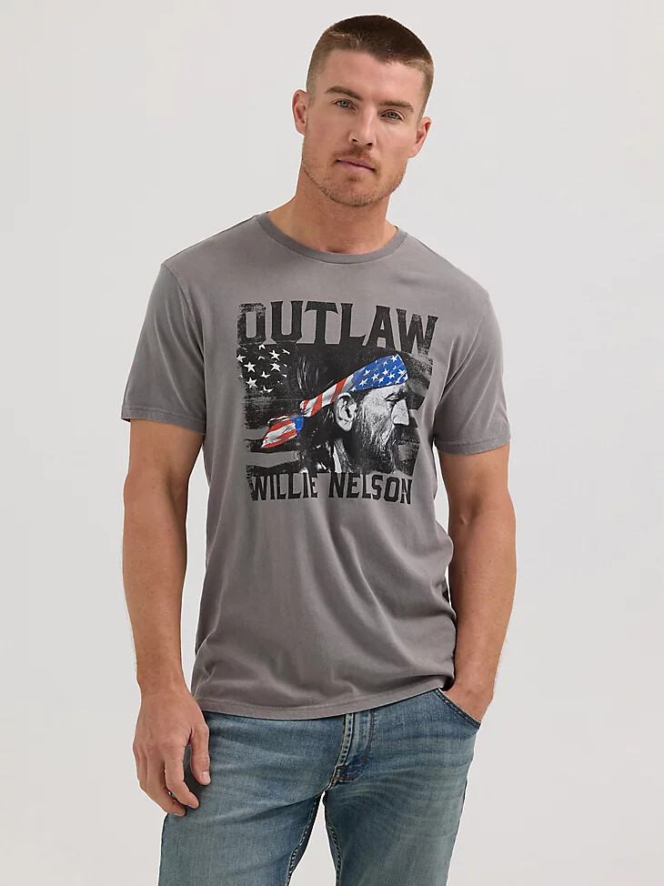 camiseta para hombre de outlaw willie nelson en peltre