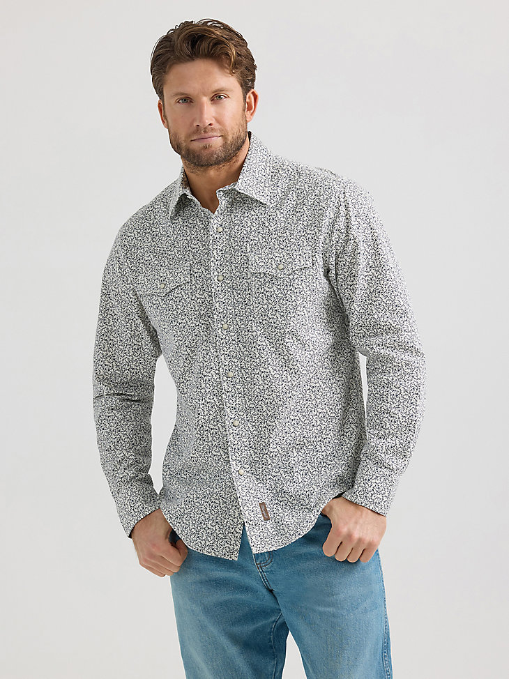 camisa wrangler retro premium de manga larga con estampado western snap para hombre color gris vines