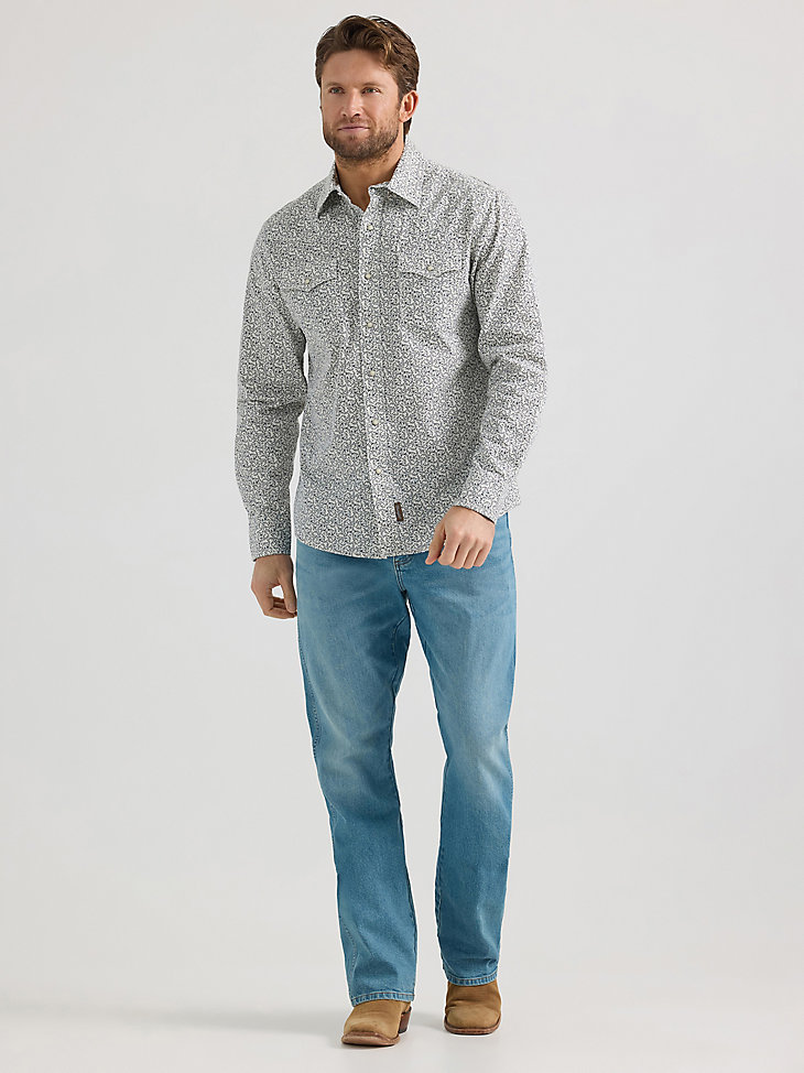camisa wrangler retro premium de manga larga con estampado western snap para hombre color gris vines