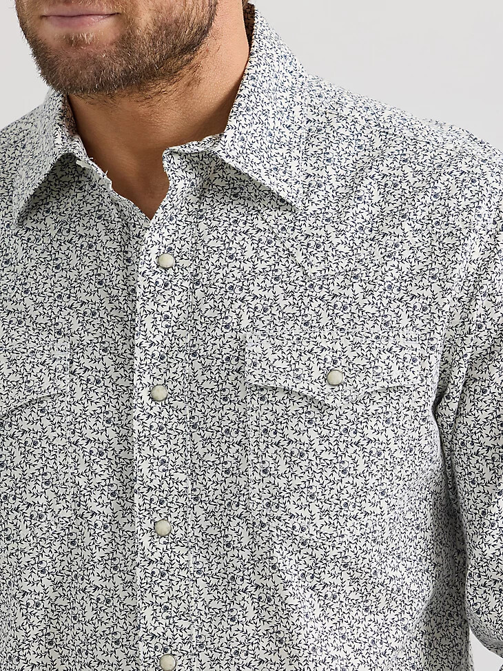 camisa wrangler retro premium de manga larga con estampado western snap para hombre color gris vines
