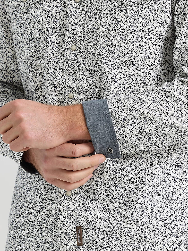 camisa wrangler retro premium de manga larga con estampado western snap para hombre color gris vines