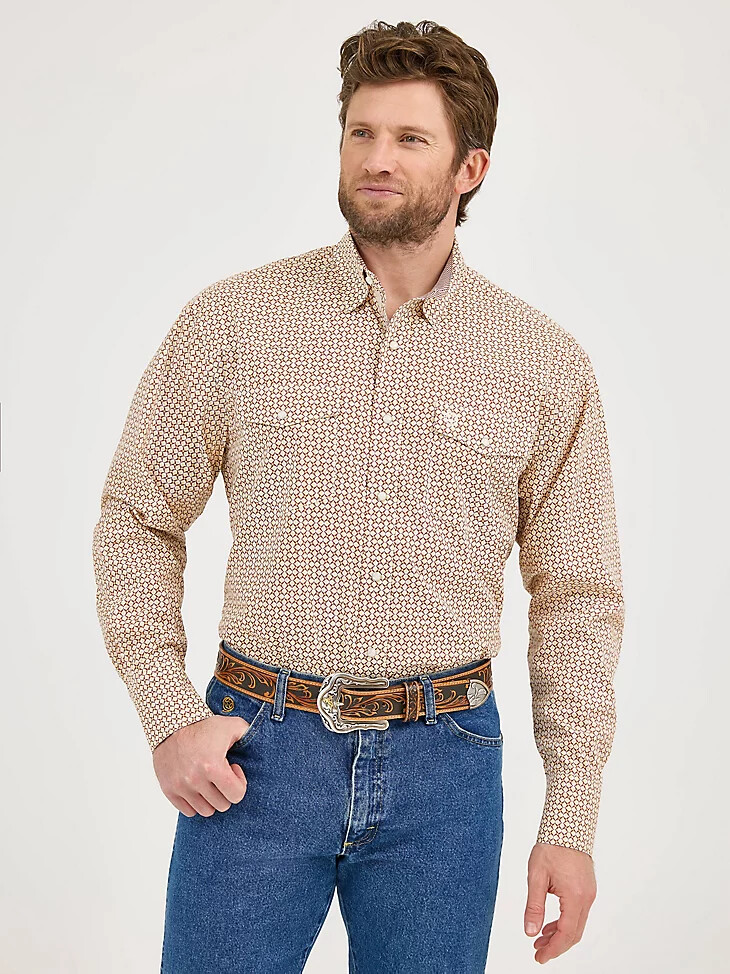camisa western de manga larga con broches wrangler george strait troubadour y superposición de chocolate