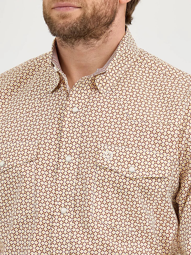 camisa western de manga larga con broches wrangler george strait troubadour y superposición de chocolate