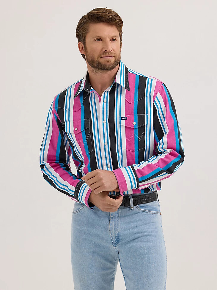 camisa de trabajo con broches estilo western de inspiración vintage mezcla rosa