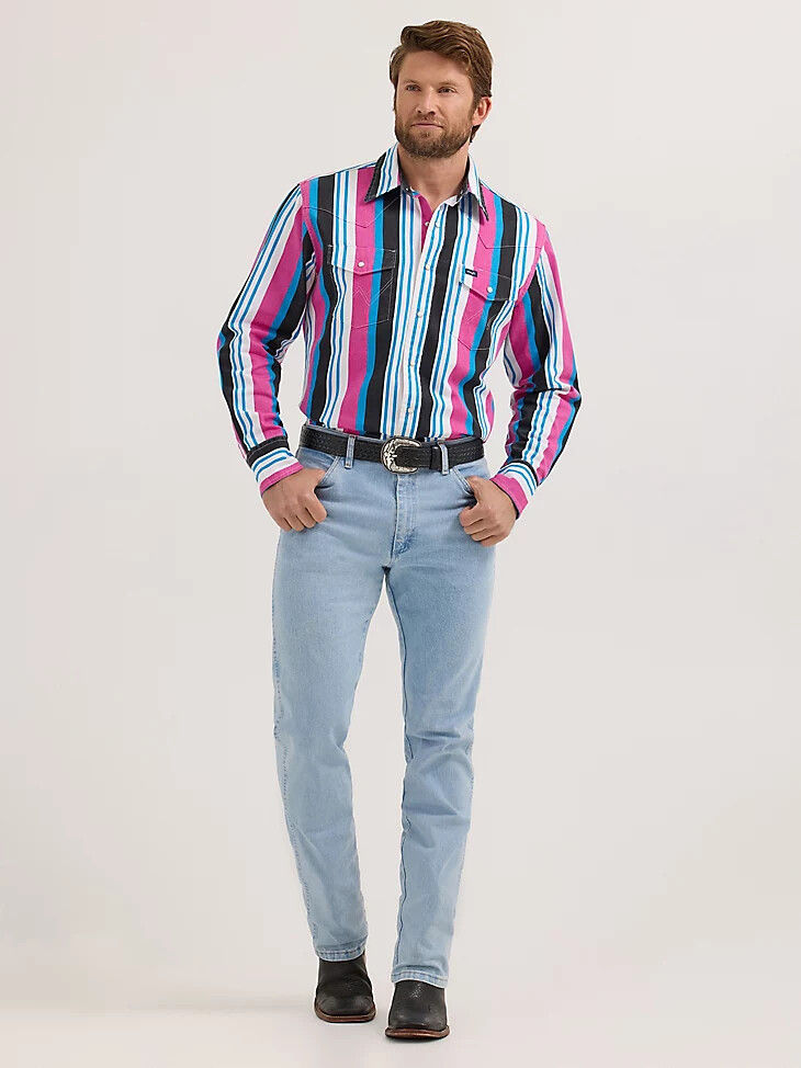 camisa de trabajo con broches estilo western de inspiración vintage mezcla rosa