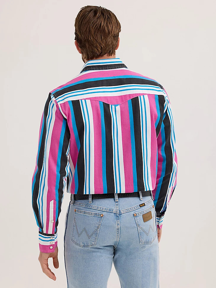 camisa de trabajo con broches estilo western de inspiración vintage mezcla rosa